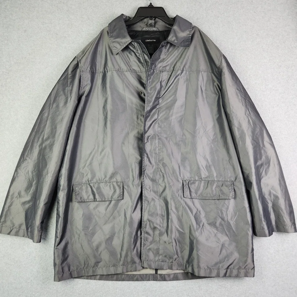 Claiborne Jacket Mens XL Gray Fully Lined Classic Collared Snap Front Inside Zip